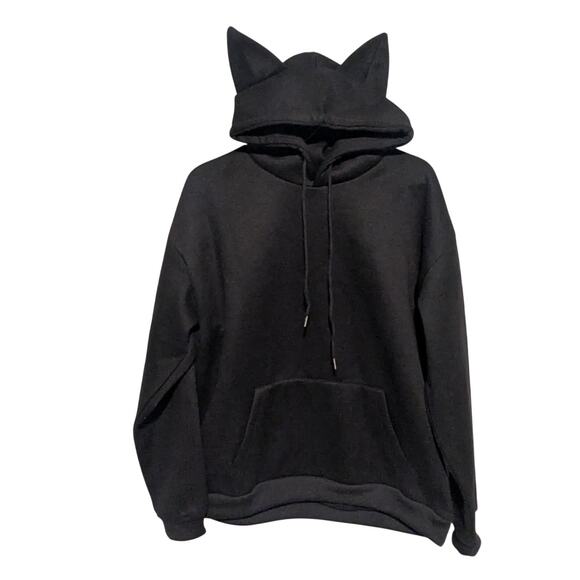 Black Cat Ears Adults Hoodie Size XXL - Picture 1 of 5